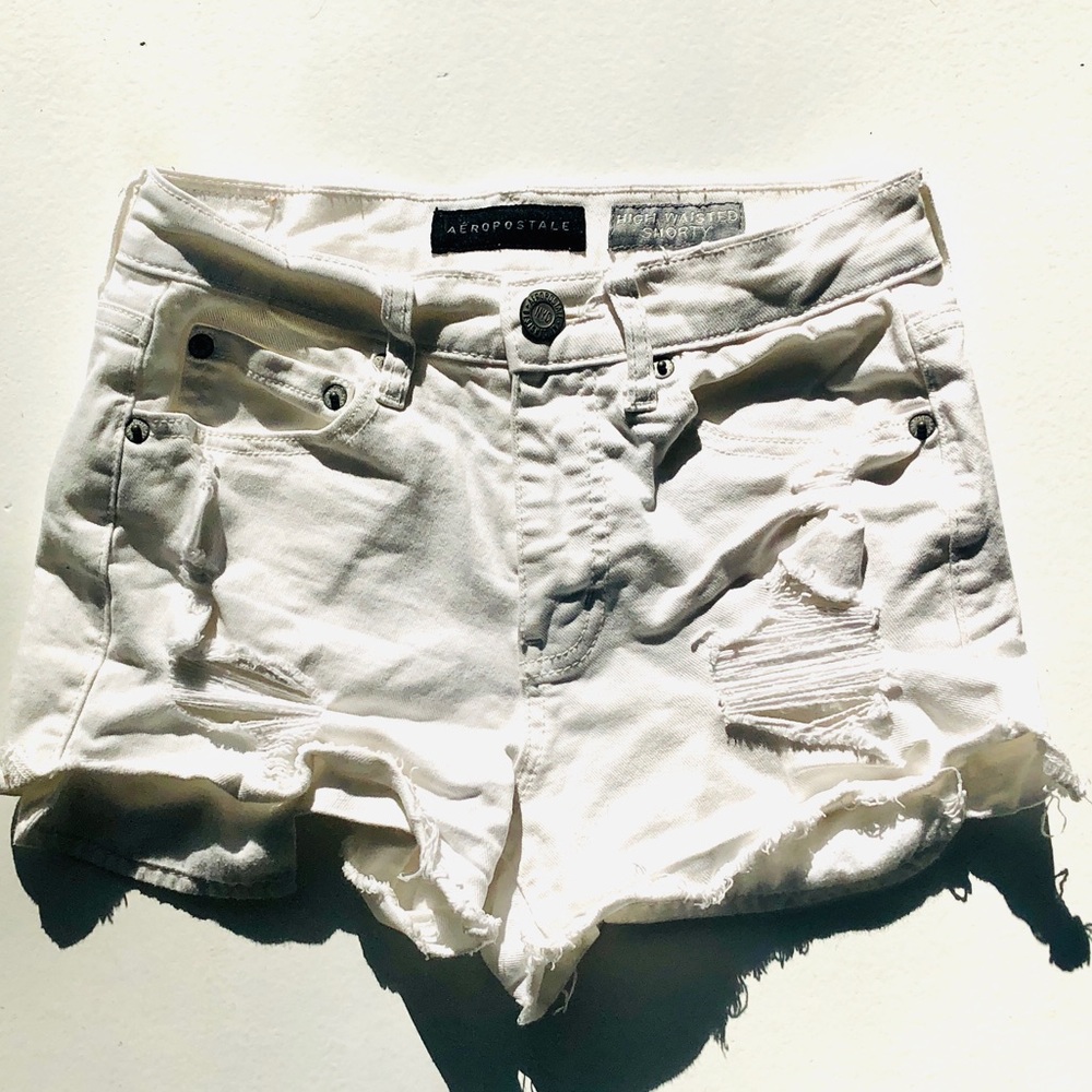 White cut off denim shorts
